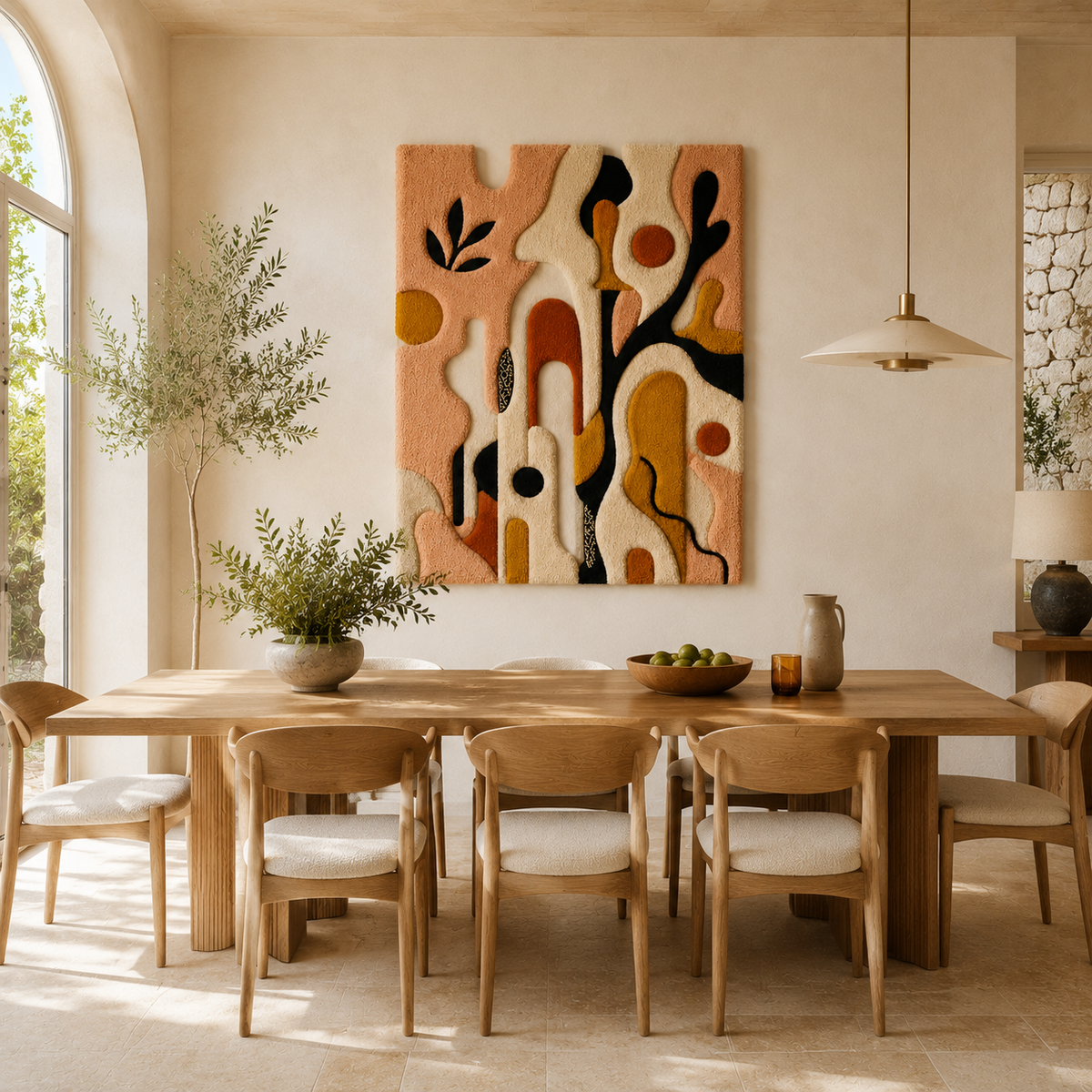 Hewn Earth Blush Garden wall art featuring vibrant pink and green floral design on a textured canvas backdrop.