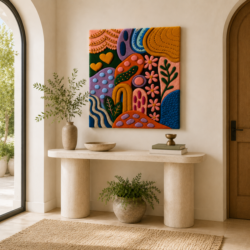 Hewn Earth Midnight Meadow wall art, abstract nature scene with dark tones, suitable for modern interior decor.