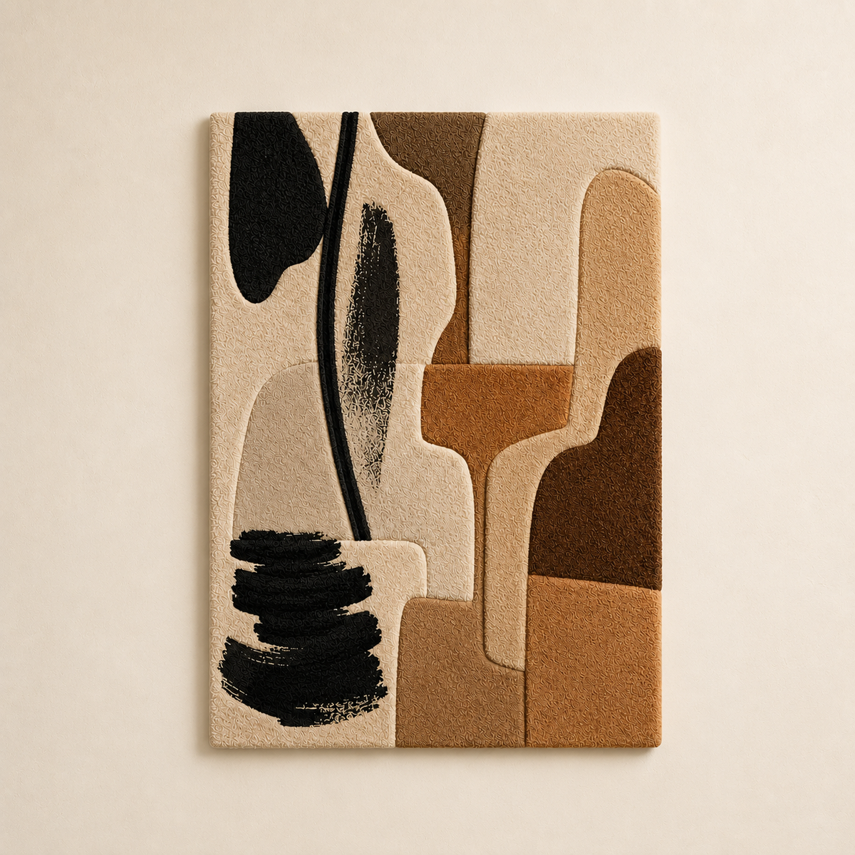 Hewn Earth Earthbound Forms HE-0065 wall art featuring textured geometric shapes in neutral tones on a white background.