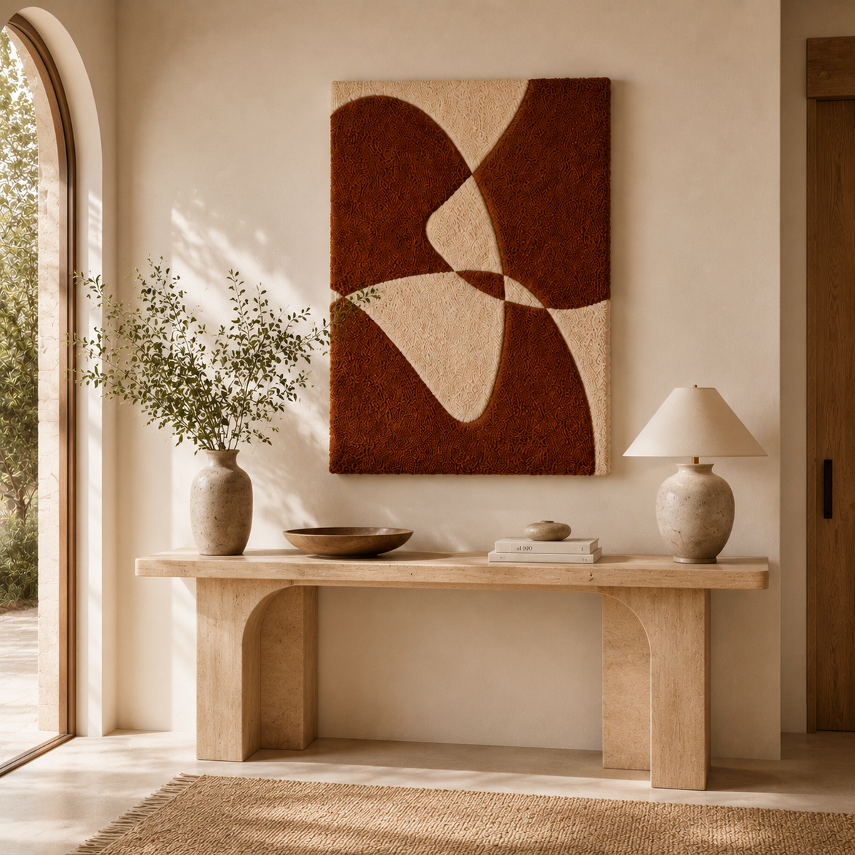 Hewn Earth terracotta pinwheel wall art, handmade ceramic sculpture with intricate design and earthy tones, ideal for wall decor.