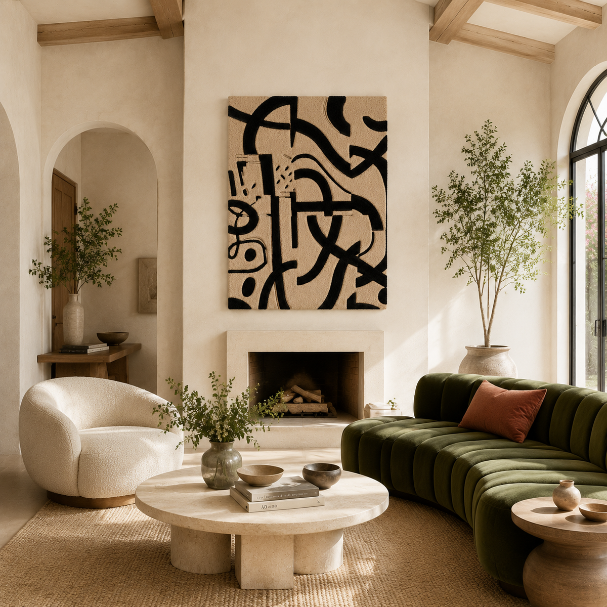 Hewn Earth Ink Calligraphy wall art, HE-0067, featuring elegant black ink strokes on a white background for modern home decor.