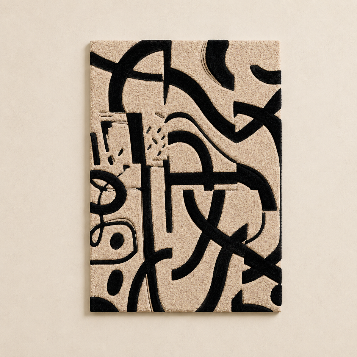 Hewn Earth Ink Calligraphy wall art featuring elegant black ink strokes on a white background for sophisticated home decor.