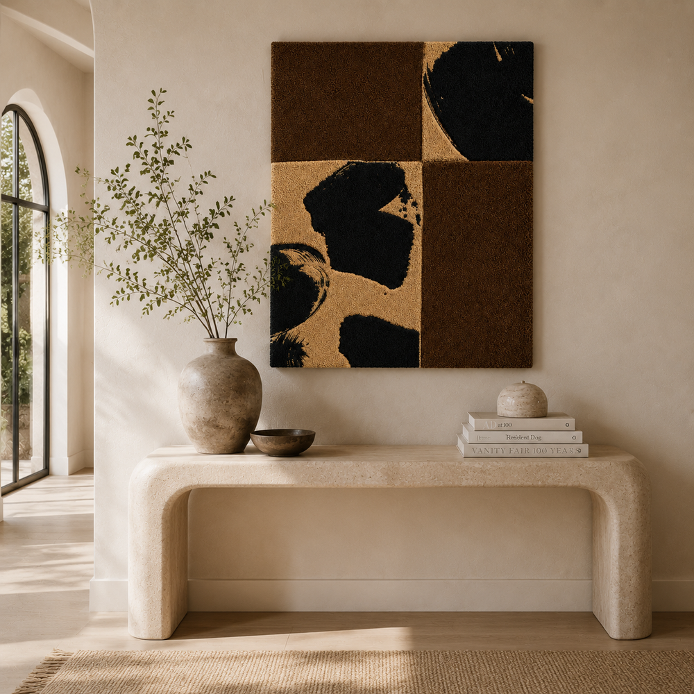 Abstract charcoal wall art by Hewn Earth featuring textured fragments, modern design, and earthy tones for contemporary home décor.