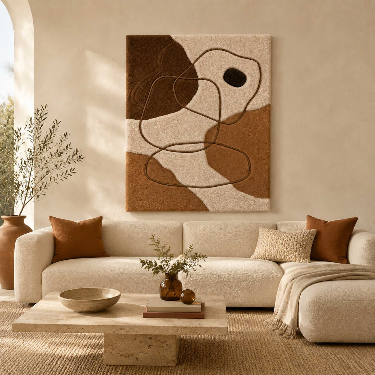 Contemporary wall art featuring contour line patterns in neutral tones by Hewn Earth, style HE-0069.