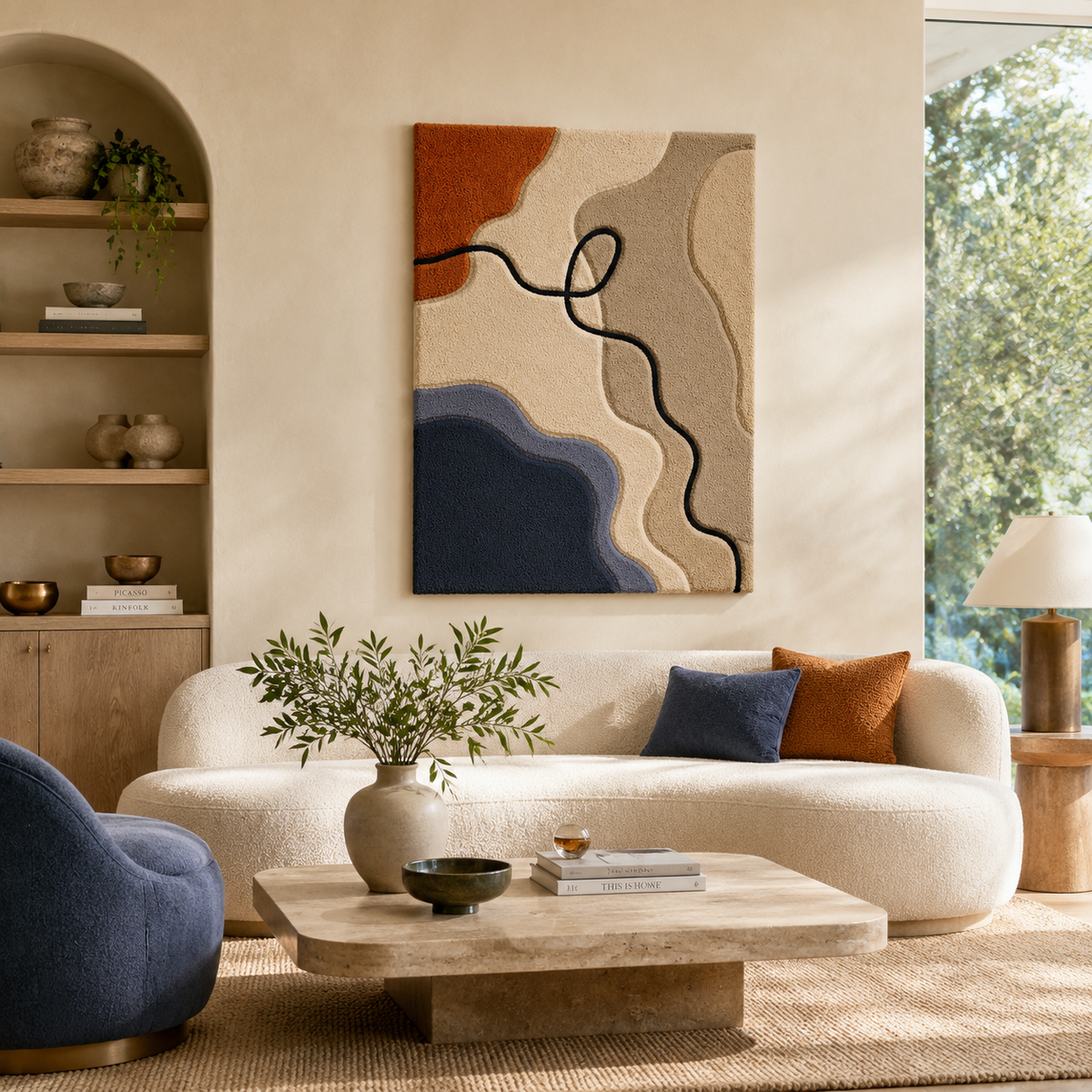 Hewn Earth Wandering Line HE-0070 wall art featuring abstract, flowing line design on neutral background for modern home decor.
