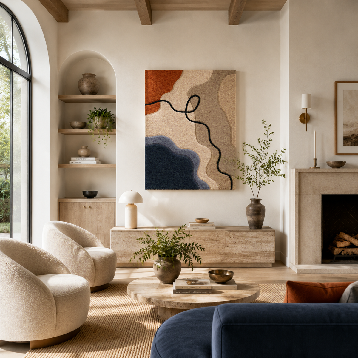 Hewn Earth Wandering Line HE-0070 wall art featuring abstract flowing line design on a neutral background.