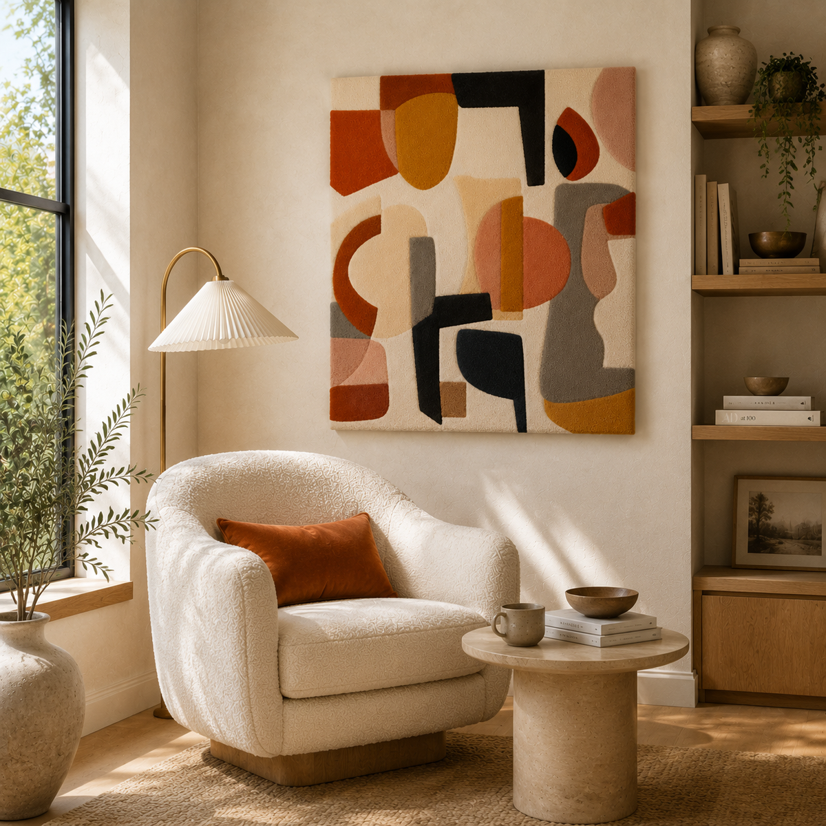 Hewn Earth Desert Composition wall art featuring earthy tones and abstract desert landscape design on canvas.