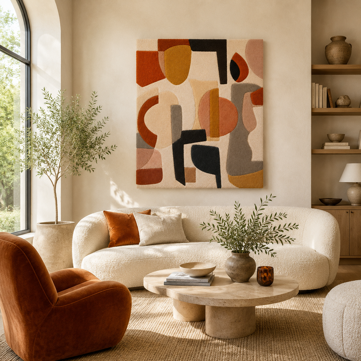 Hewn Earth Desert Composition wall art featuring warm desert tones and abstract landscape design, suitable for modern home decor.