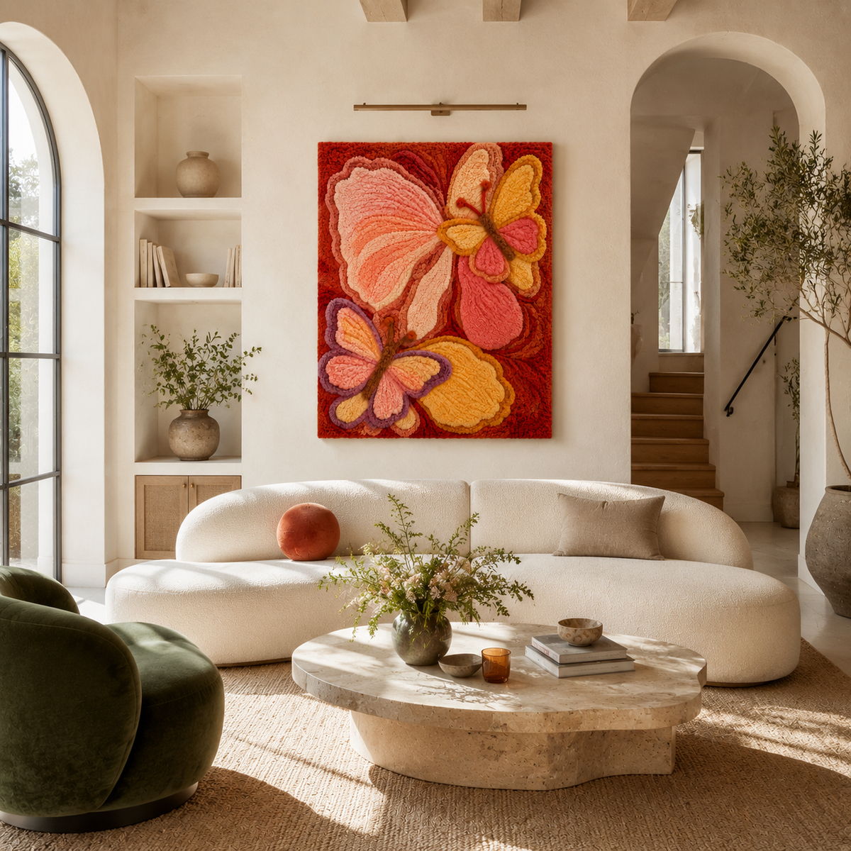 Hewn Earth Butterfly Garden wall art featuring colorful butterfly illustrations on a decorative wall hanging.