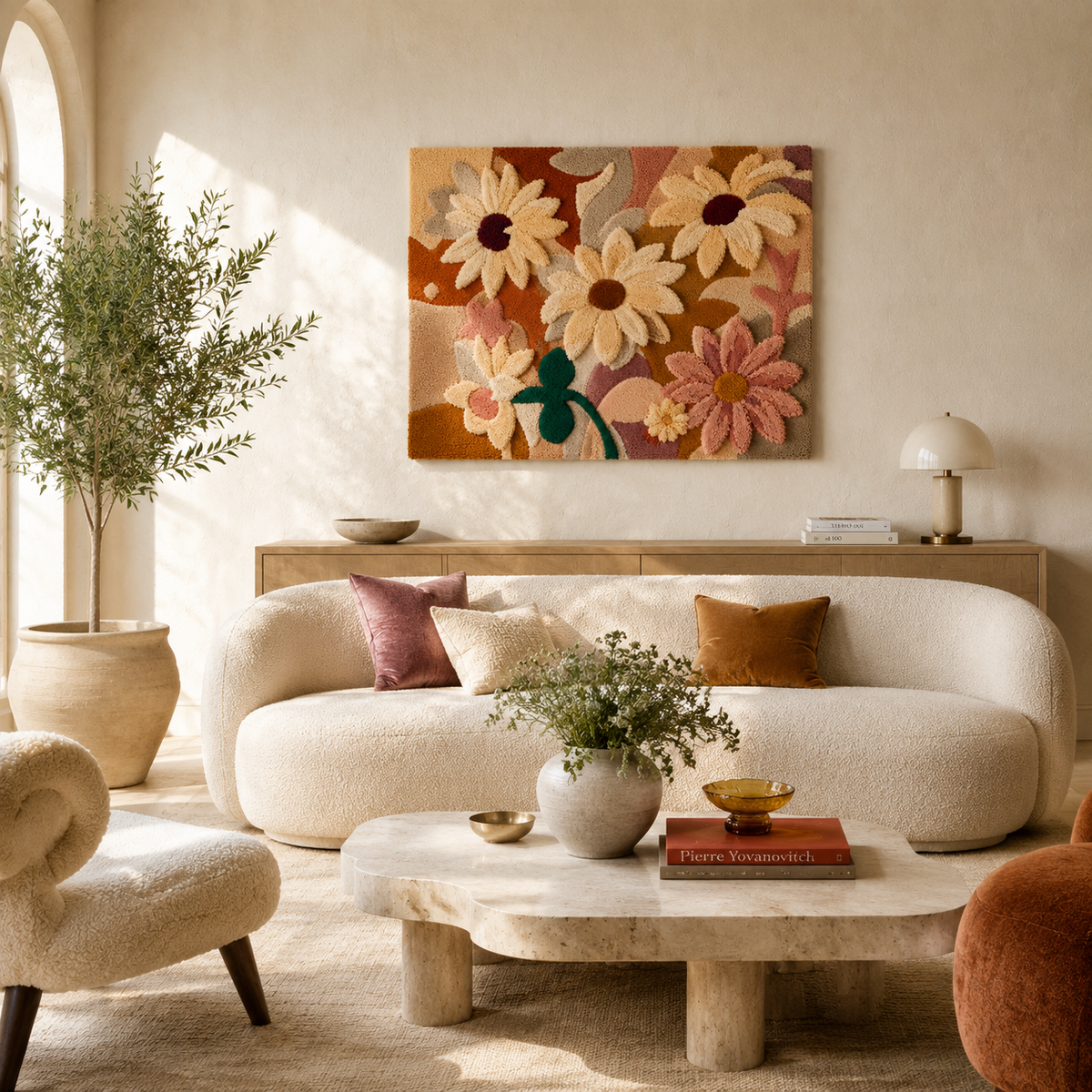 Hewn Earth Daisy Field wall art, vibrant floral print featuring a colorful daisy design on a natural background.