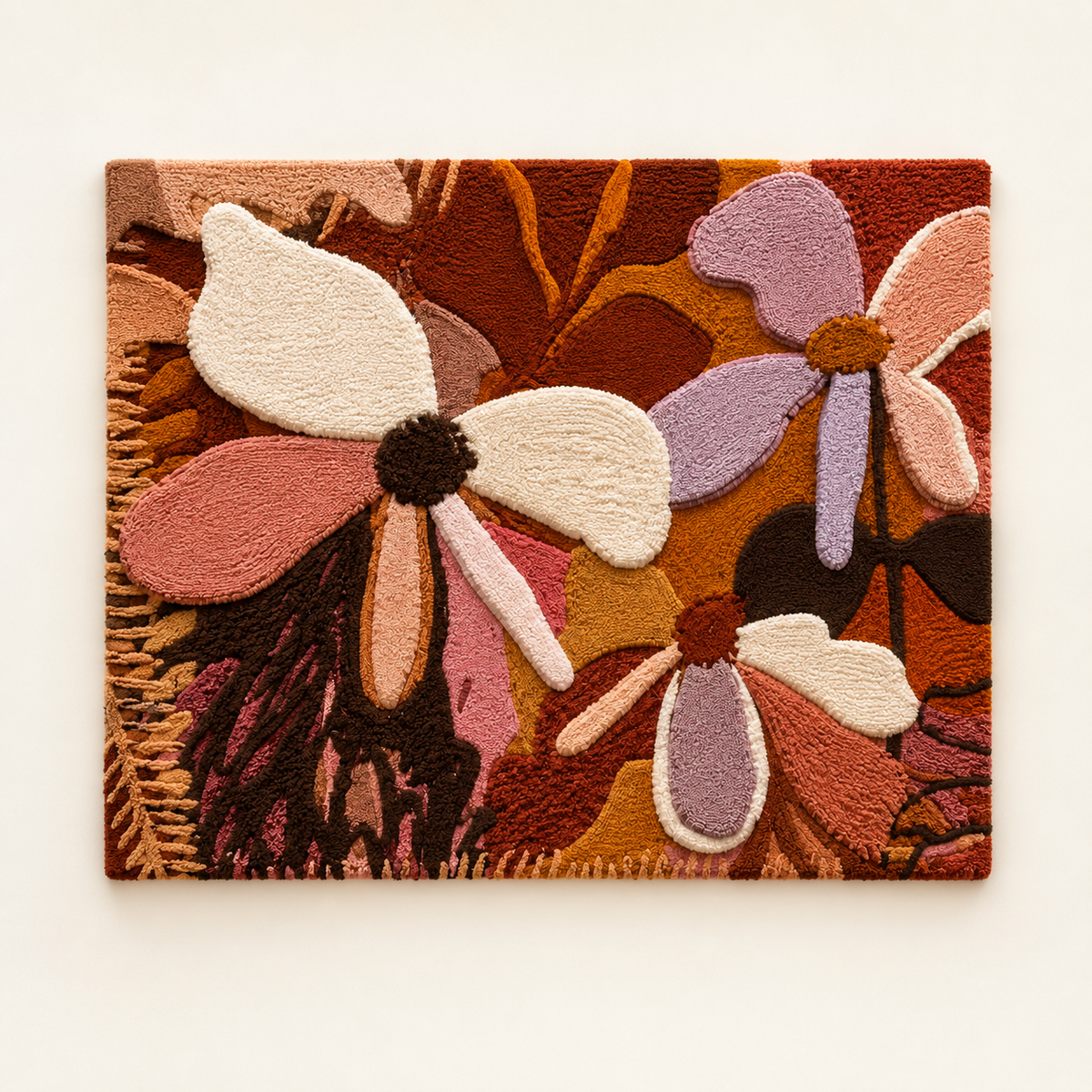Hewn Earth Twilight Daisies wall art featuring vibrant daisy illustrations on a neutral background.