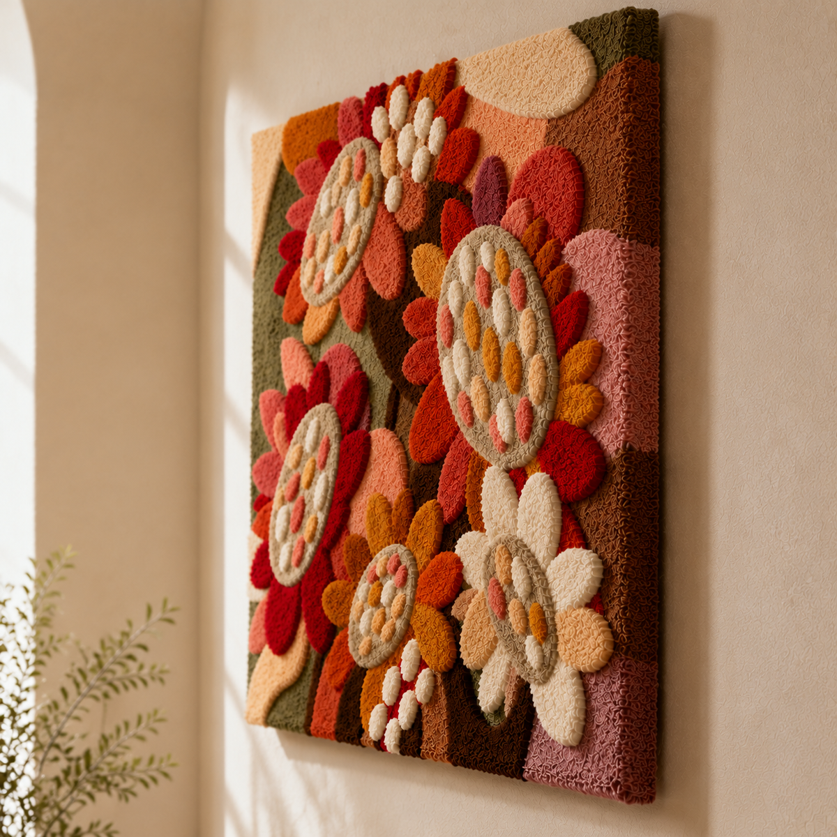 Hewn Earth Harvest Bouquet wall art featuring a vibrant floral arrangement in a rustic display, perfect for home decor.