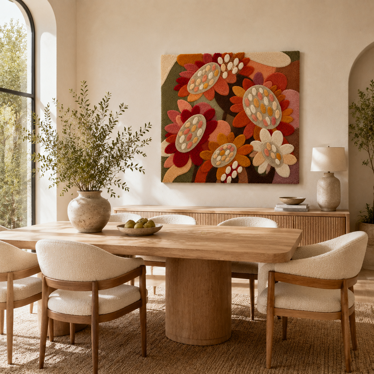 Hewn Earth Harvest Bouquet wall art featuring vibrant, textured floral design on canvas for natural home decor.