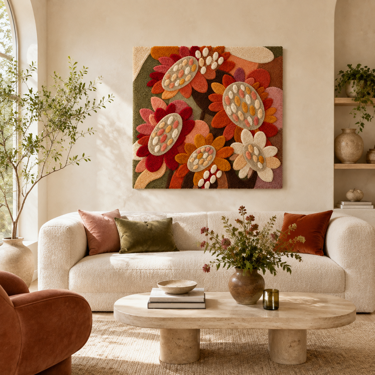 Hewn Earth Harvest Bouquet wall art featuring a vibrant, textured floral arrangement in a rustic style for wall decor.