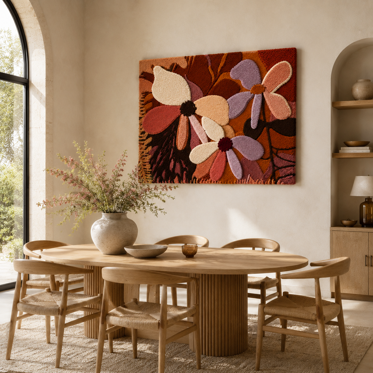 Hewn Earth Petal Study wall art featuring a detailed, colorful petal design on a neutral background.