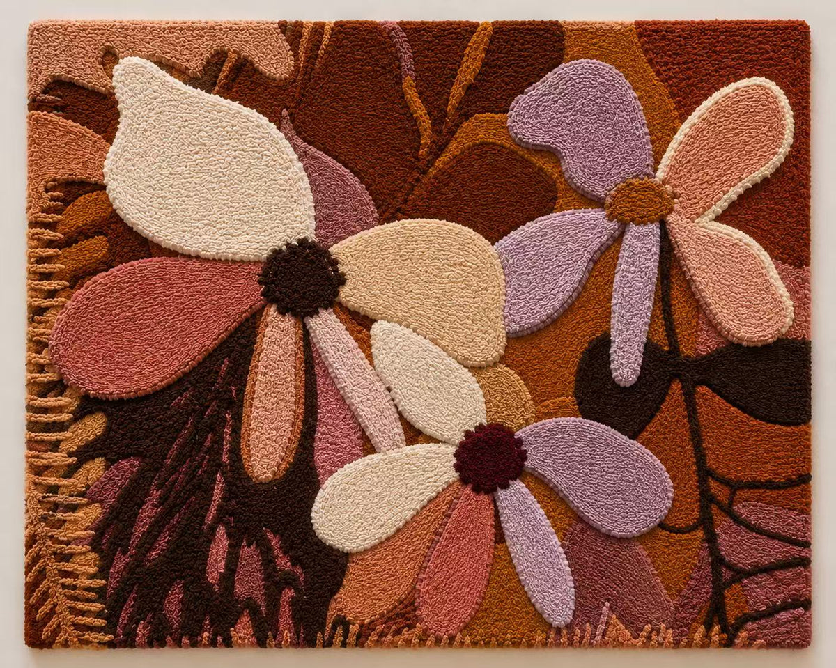 Hewn Earth Petal Study wall art featuring a detailed, colorful petal design on a neutral background.