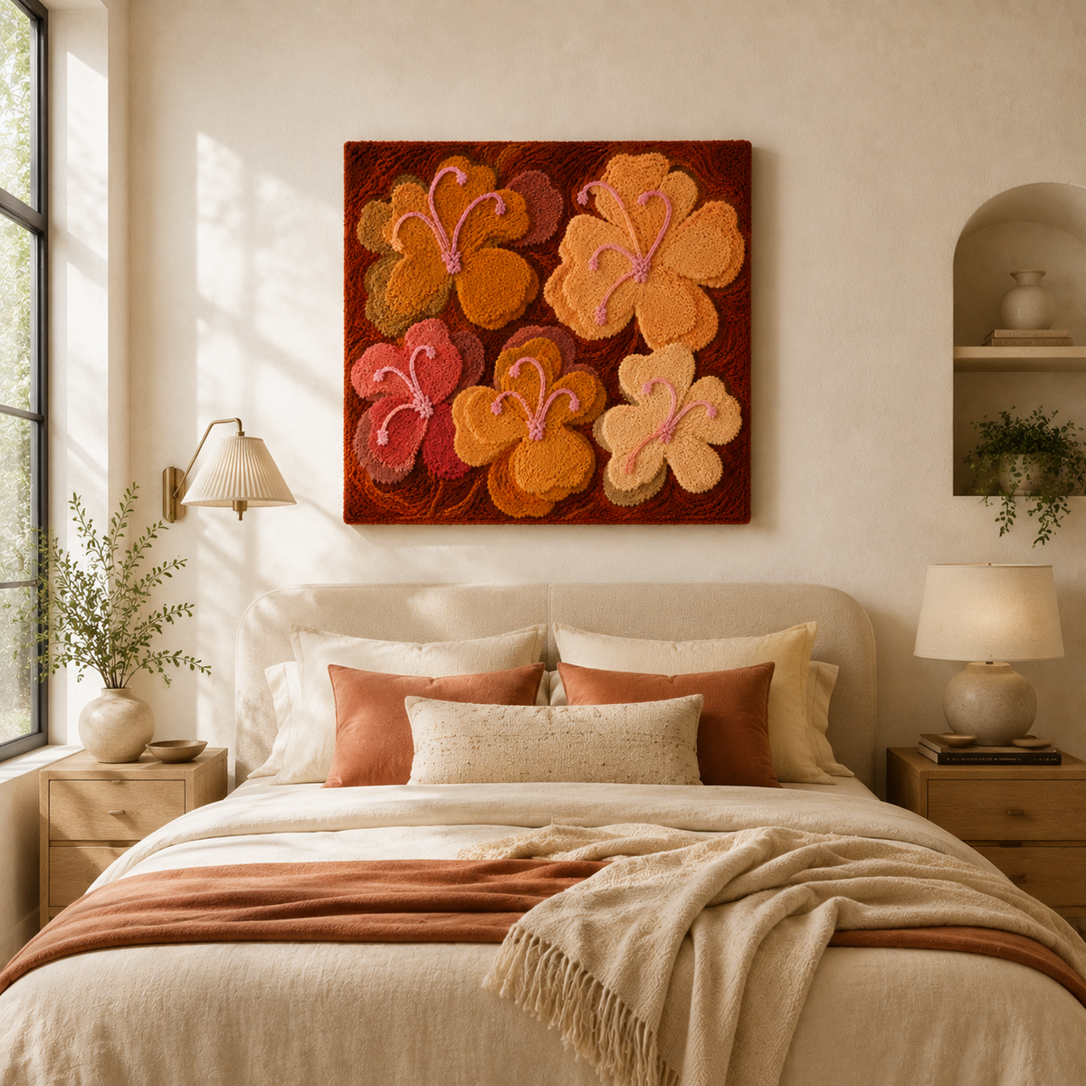 Hewn Earth Amber Petals wall art, abstract design with warm amber tones, suitable for modern home decor.