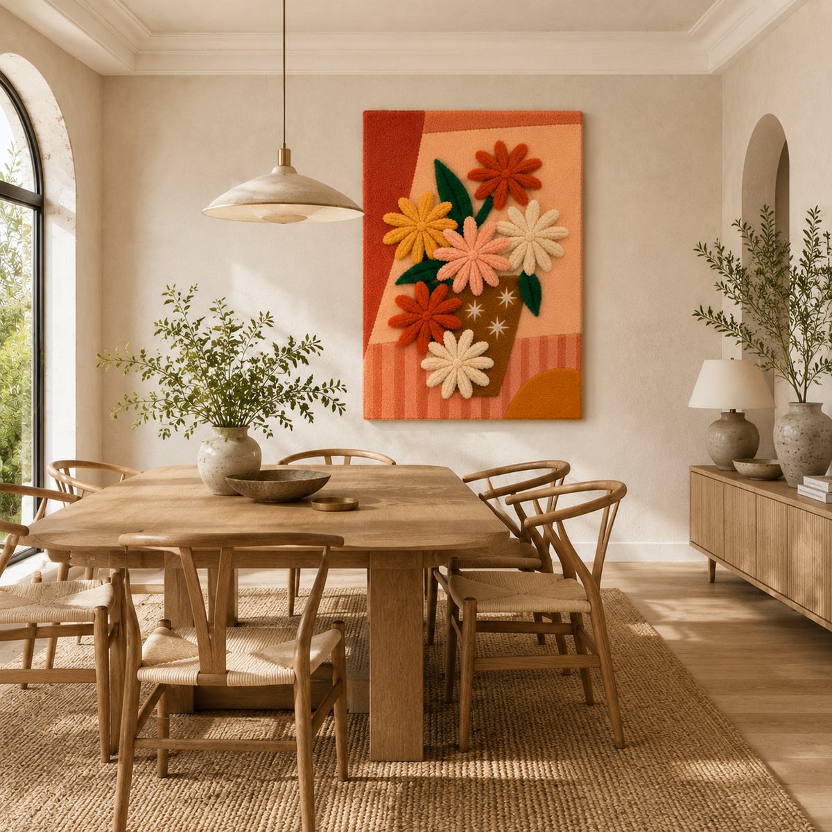 Hewn Earth floral bouquet wall art featuring vibrant, colorful flowers arranged in a decorative wall decor piece.