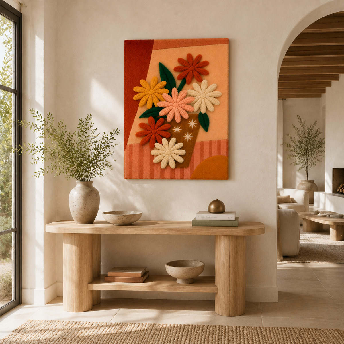 Hewn Earth Floral Bouquet wall art print featuring colorful, detailed flower illustrations on a neutral background.