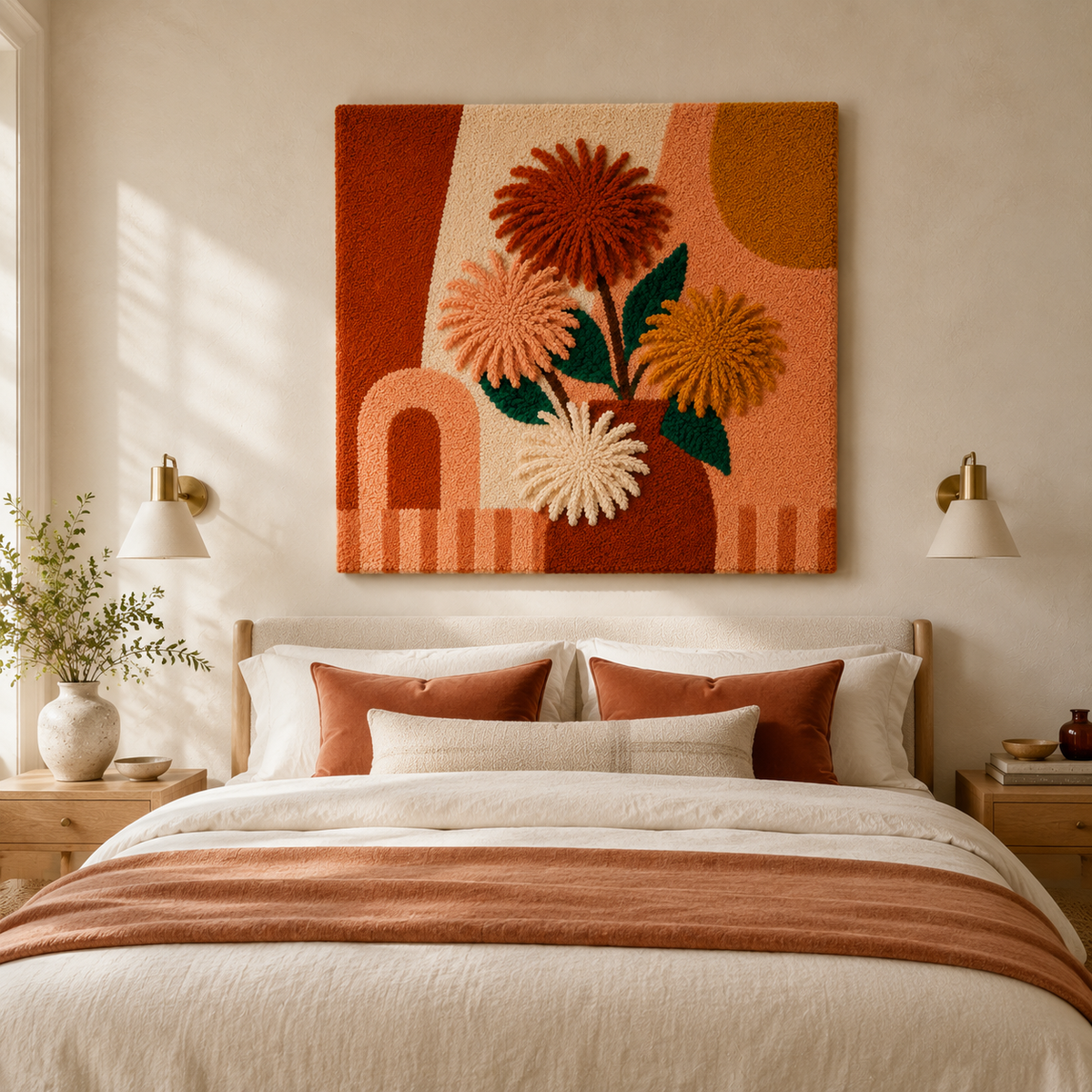Hewn Earth Chrysanthemum Vase wall art featuring a detailed illustration of a vase with chrysanthemums on a neutral background.