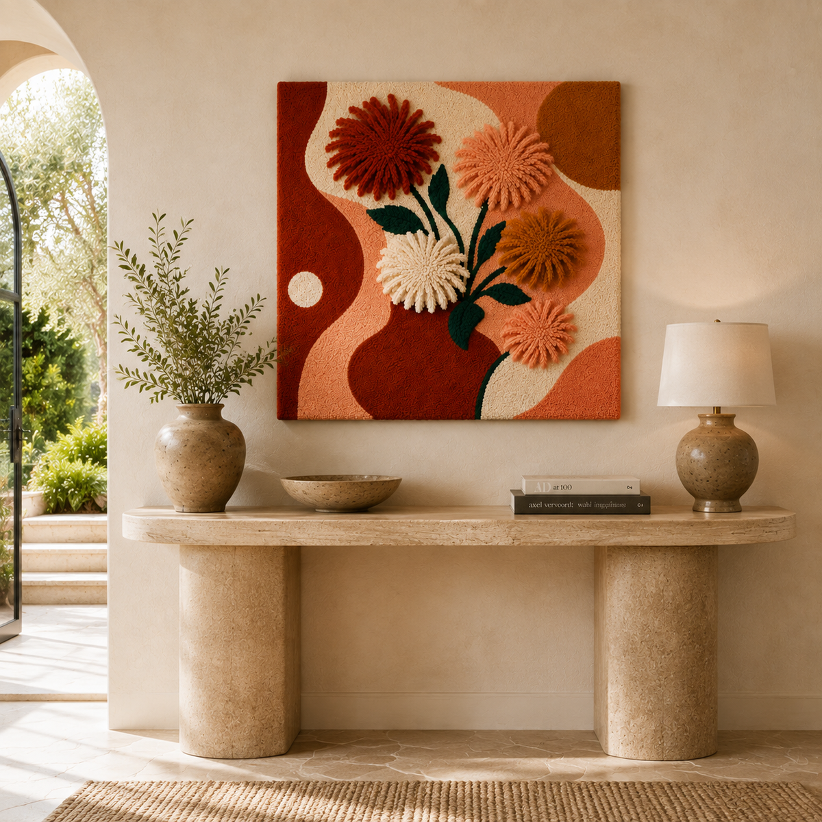 Hewn Earth Chrysanthemum Vase wall art featuring a detailed illustration of a chrysanthemum flower in a decorative vase.