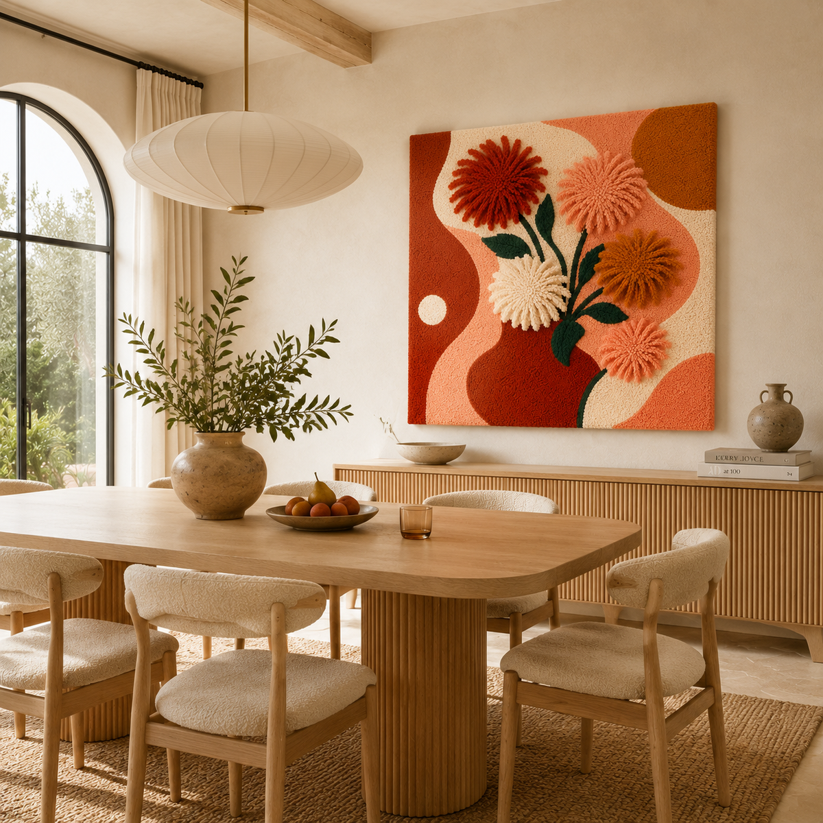 Hewn Earth Chrysanthemum Vase wall art featuring a detailed illustration of a vase with chrysanthemums against a neutral background