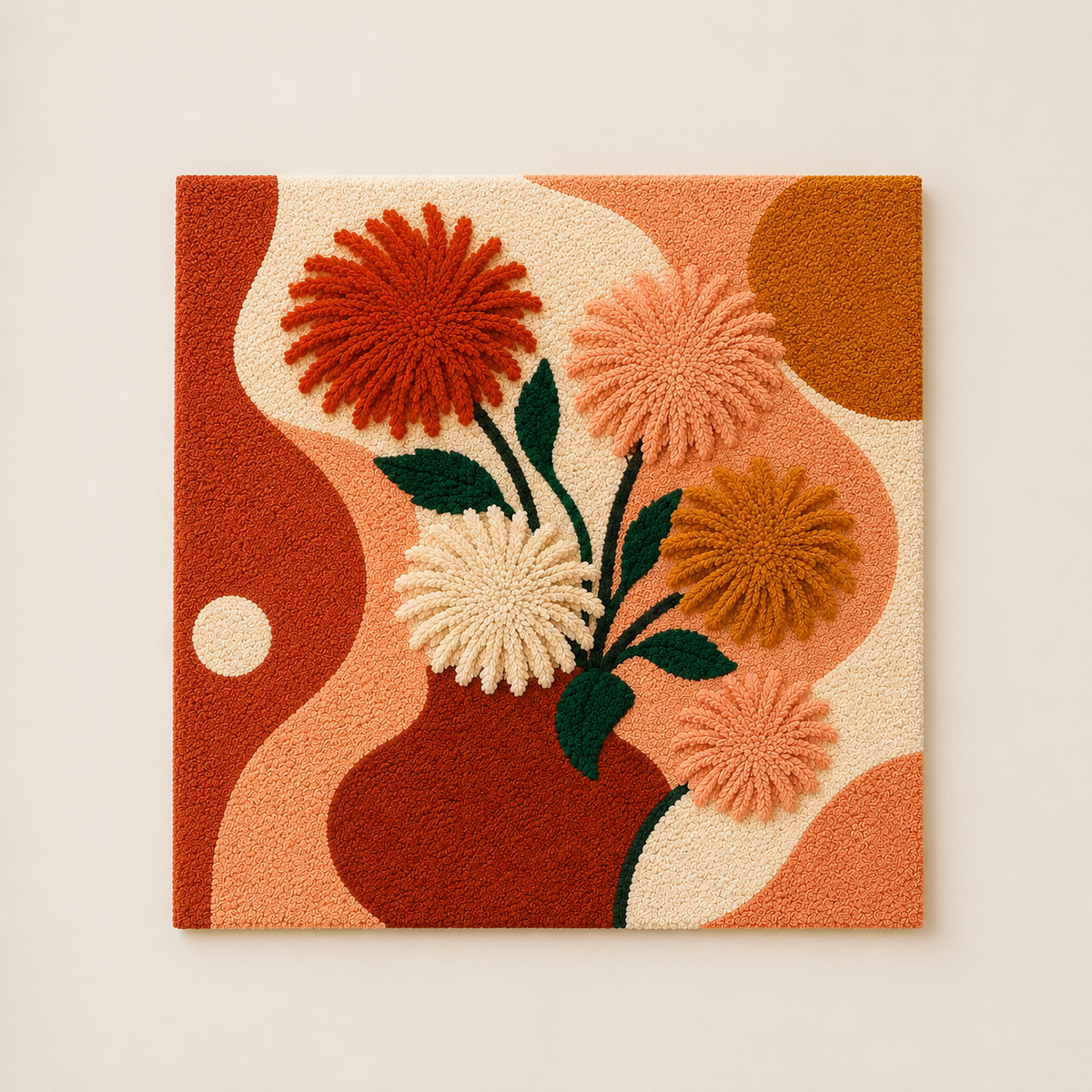 Hewn Earth Chrysanthemum Vase wall art, botanical illustration featuring detailed chrysanthemum flowers and vase design.