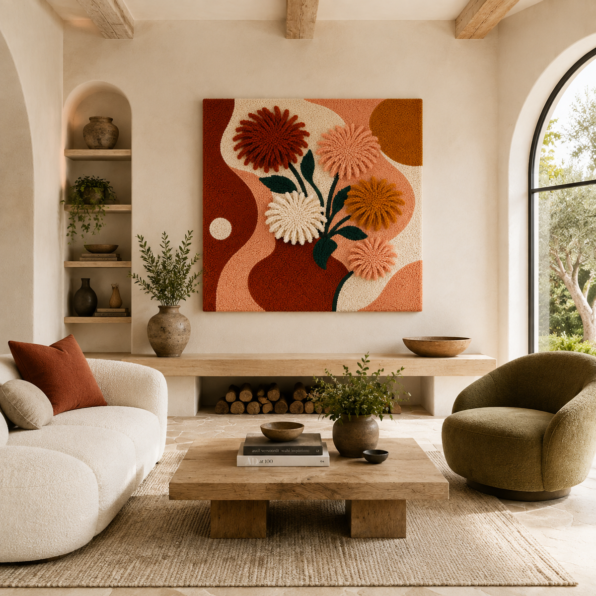 Hewn Earth Chrysanthemum Vase wall art illustration featuring a detailed floral design in a decorative vase.