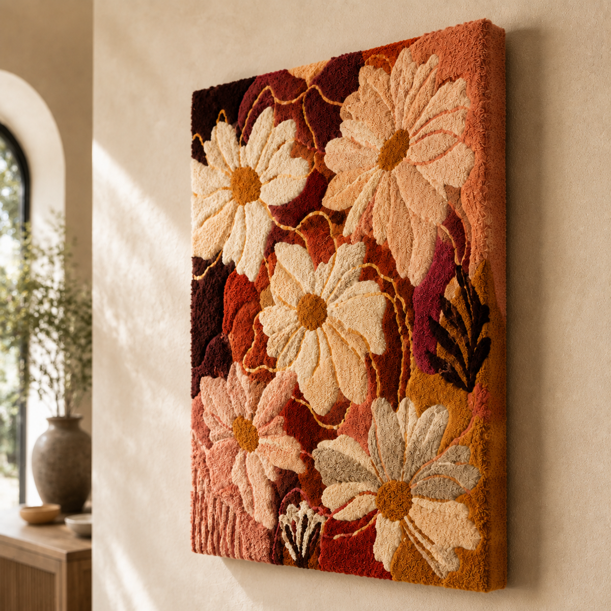 Cream Daisy wall art by Hewn Earth featuring a detailed cream-colored daisy flower illustration on a neutral background.