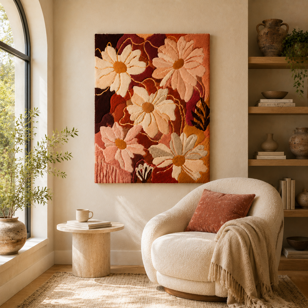 Cream Daisy wall art by Hewn Earth featuring a delicate cream-colored daisy flower illustration.