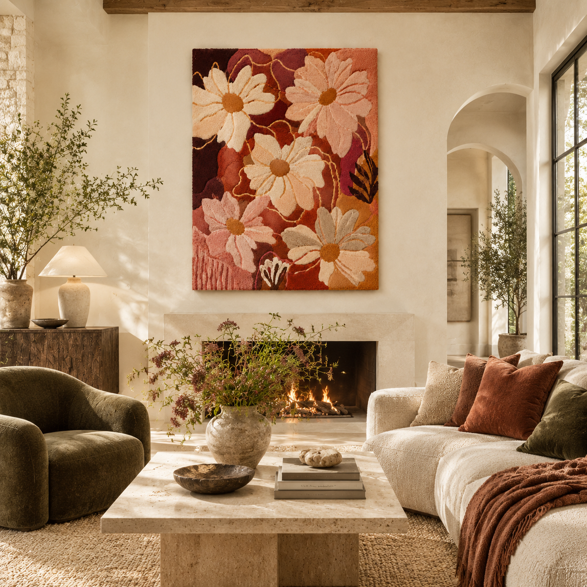 Cream Daisy wall art by Hewn Earth featuring a detailed illustration of a daisy flower on a neutral background.