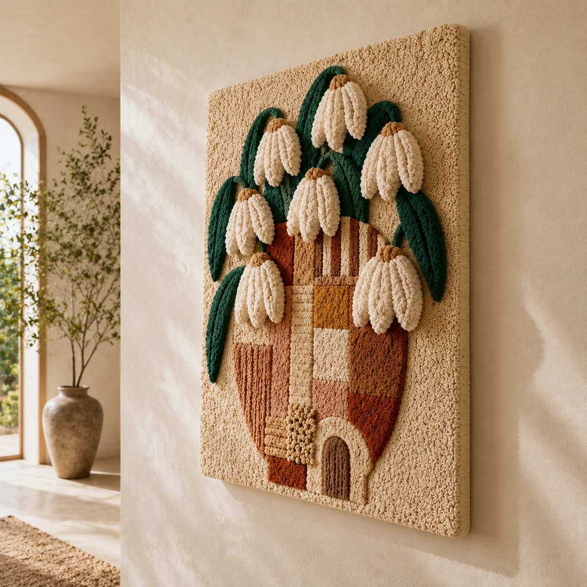 Hewn Earth Snowdrop Bouquet wall art featuring a delicate snowdrop floral design on a neutral background.