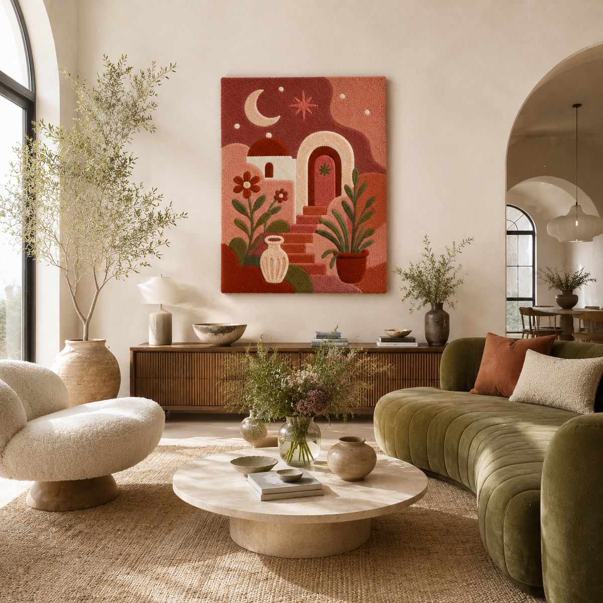 Hewn Earth Adobe Moon Landscape wall art featuring a serene moonlit night scene with rocky terrain and night sky.