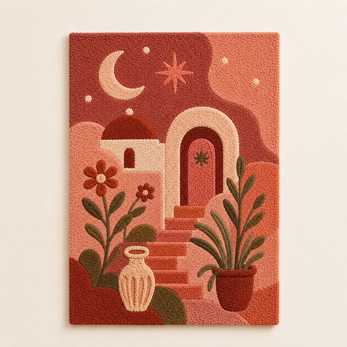 Hewn Earth Adobe Moon Landscape wall art featuring a serene lunar scene with soft colors and textured details.