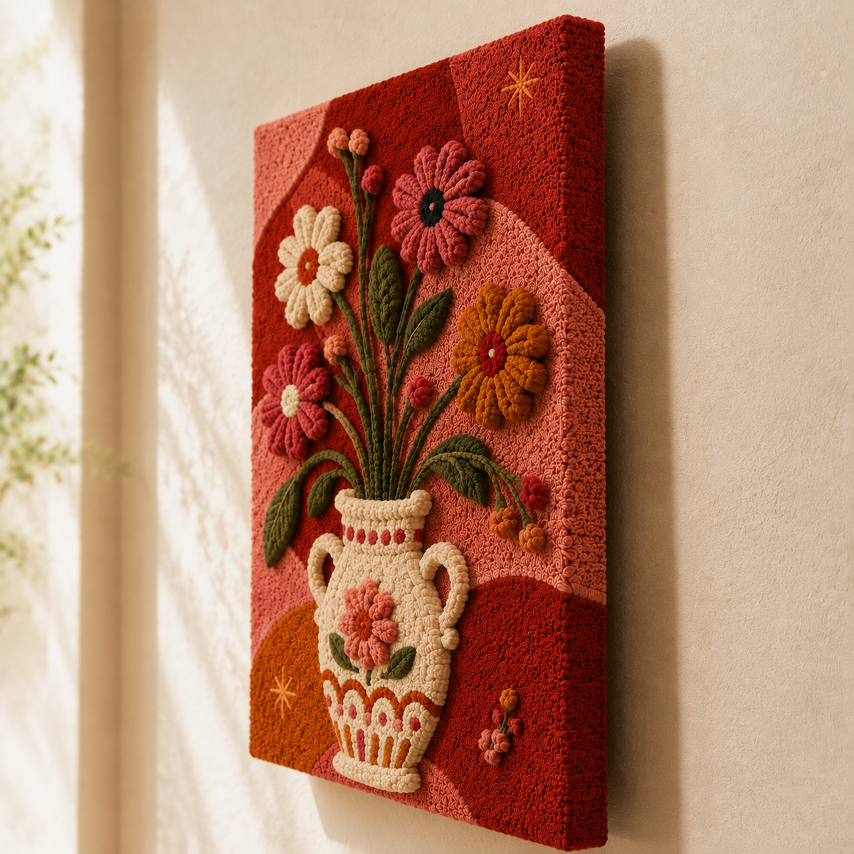 Hewn Earth Folk Vase Bouquet wall art featuring a decorative floral bouquet design on a textured background.