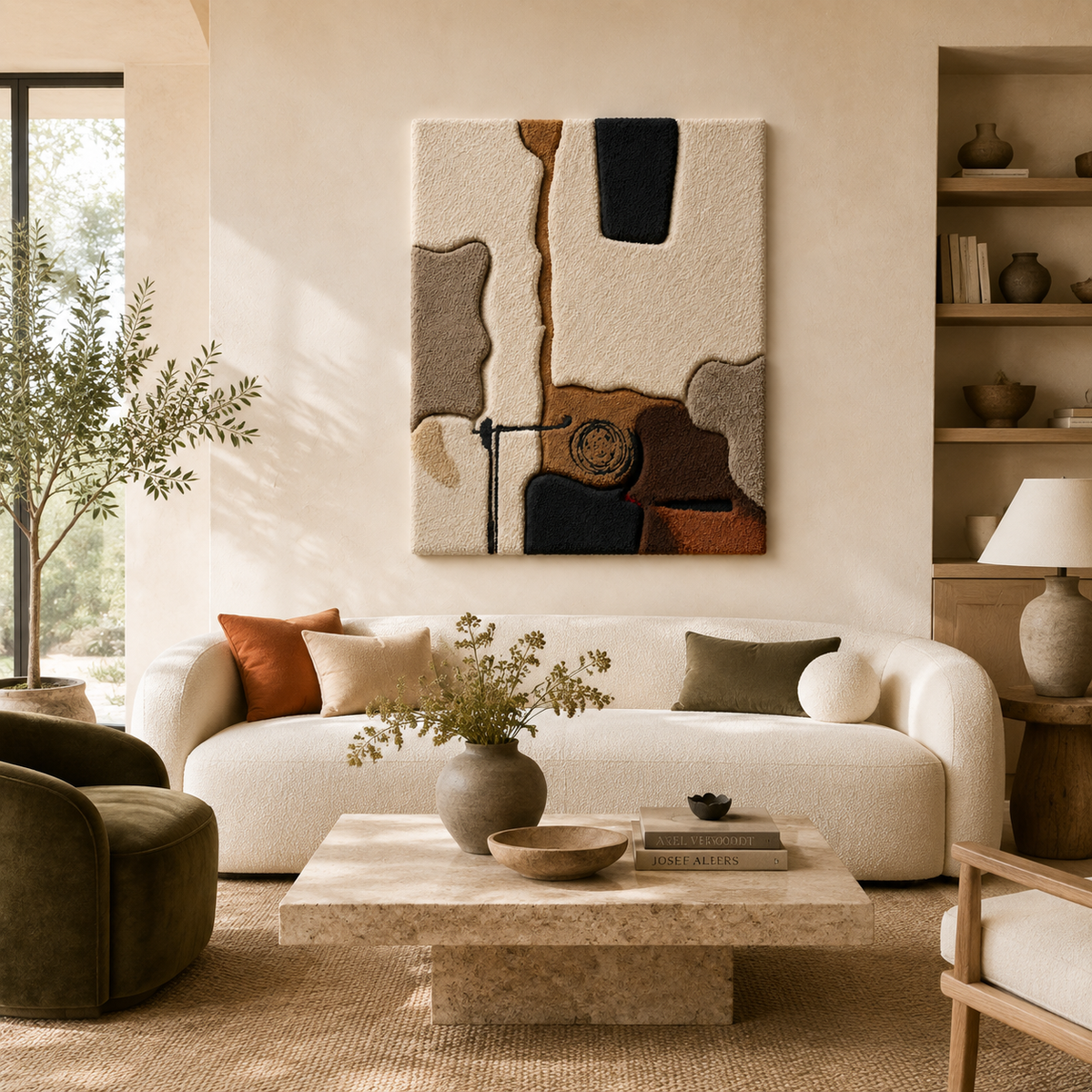 Neutral abstract collage wall art by Hewn Earth, featuring a modern, artistic design with soft tones and textured details.