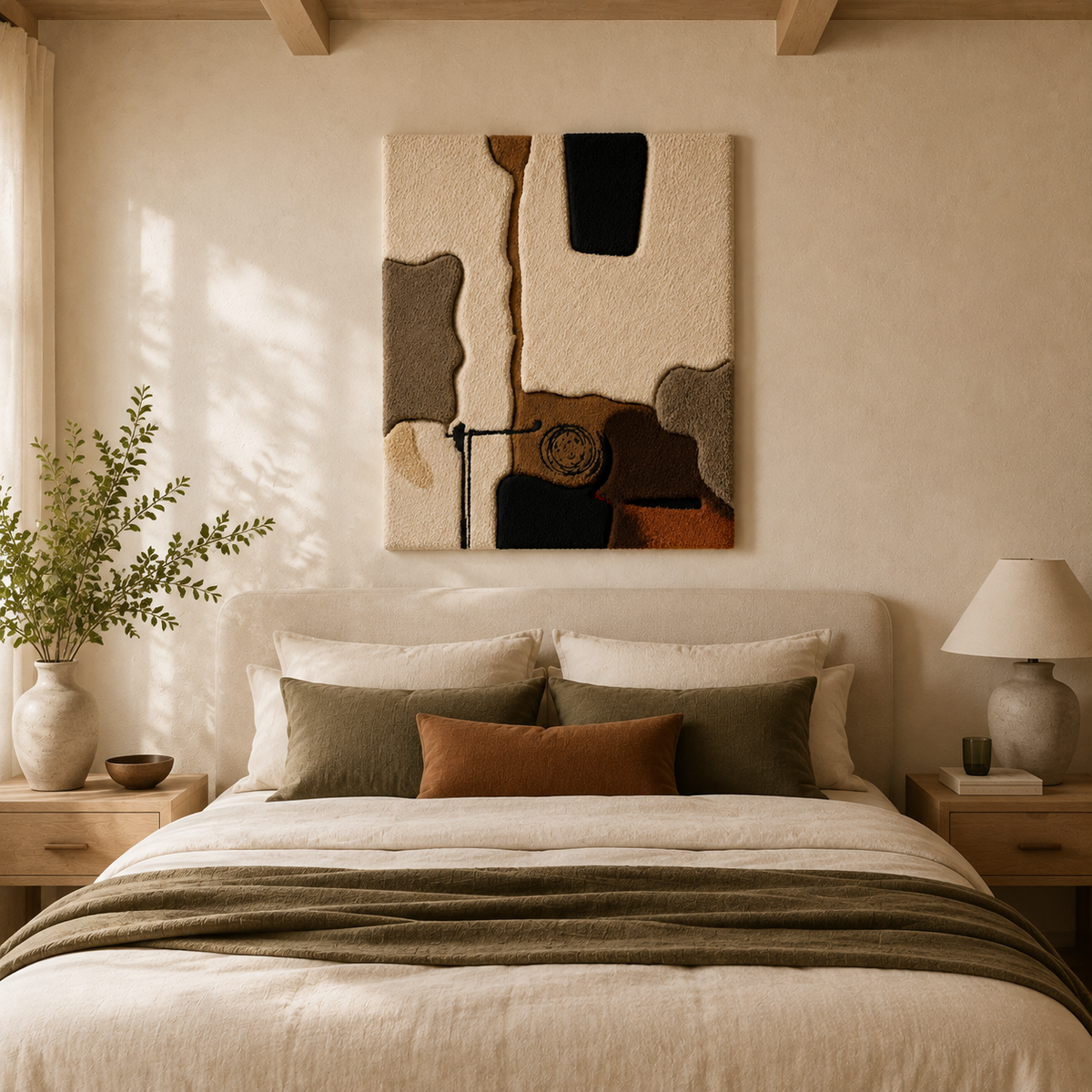 Neutral abstract collage wall art by Hewn Earth featuring a blend of soft tones and textured geometric shapes.