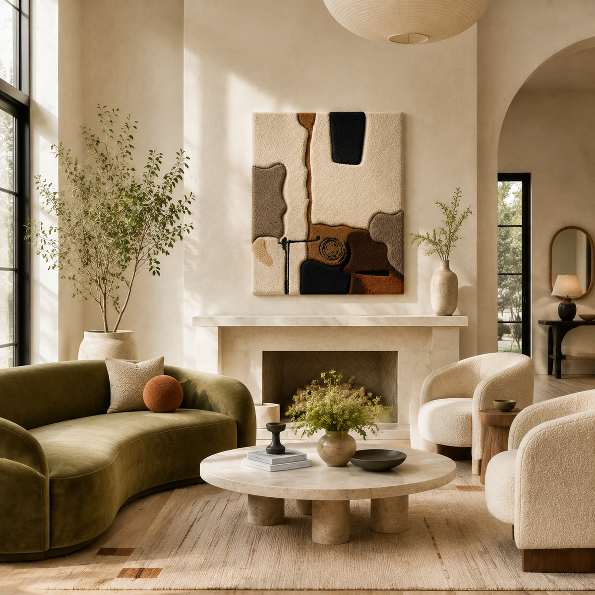 Neutral abstract collage wall art by Hewn Earth featuring a modern, mixed-media design with textured, layered elements.