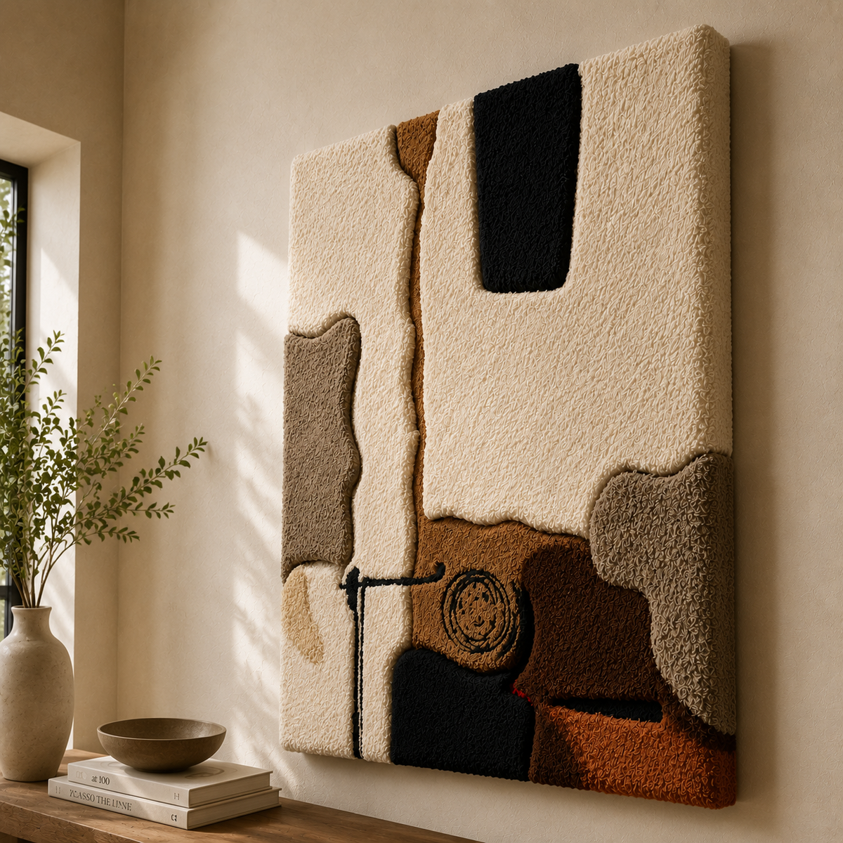 Neutral abstract collage wall art by Hewn Earth featuring a modern, mixed-media design with soft tones and textured elements.
