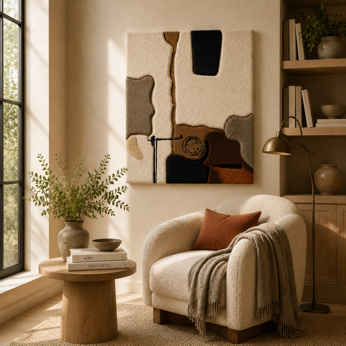 Neutral abstract collage wall art by Hewn Earth featuring a modern, textured design with muted tones, ideal for contemporary interior decor.