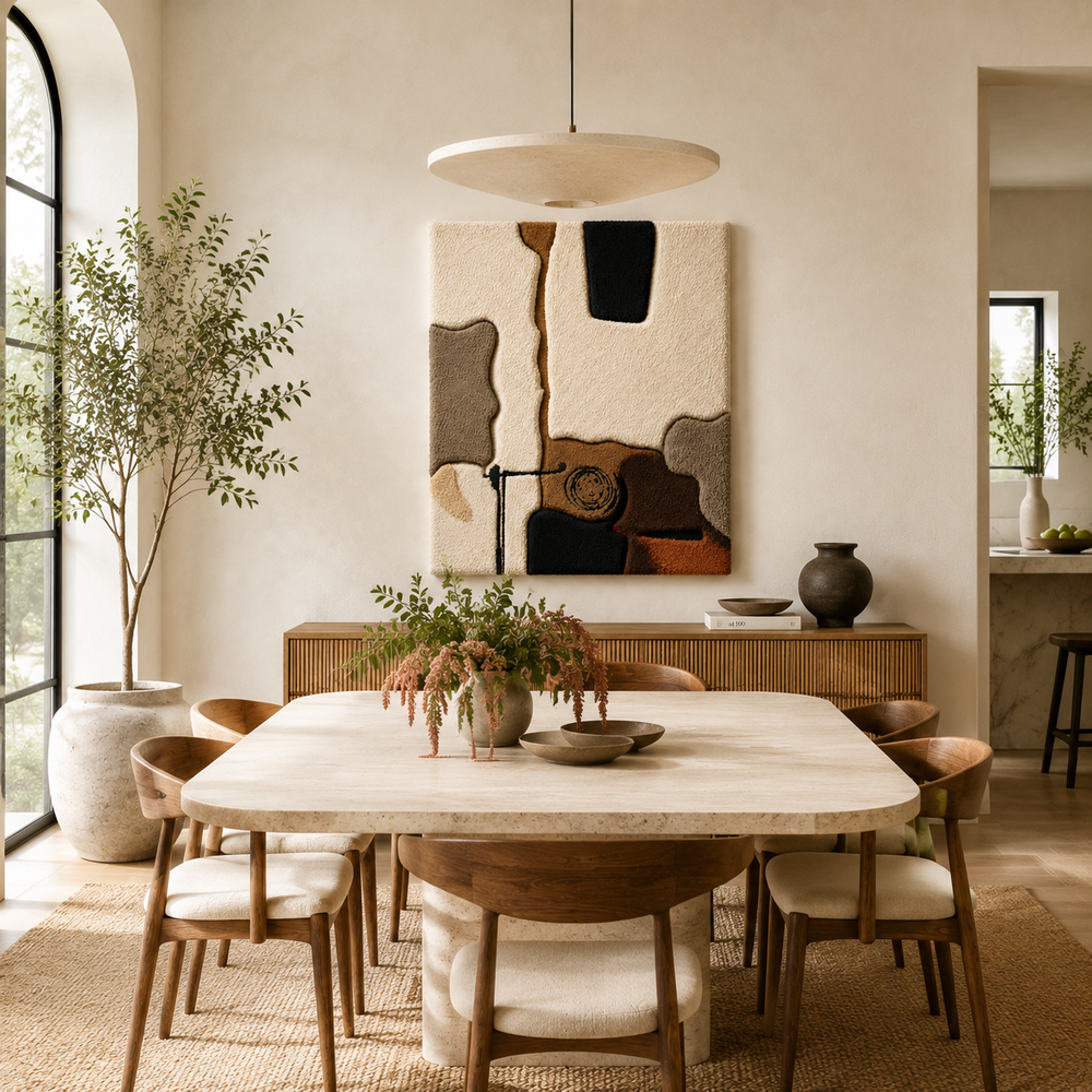 Neutral abstract collage wall art by Hewn Earth featuring a modern, textured design with earthy tones for contemporary interior decor.