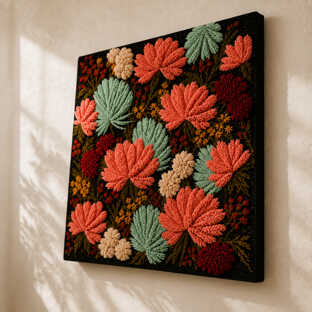 Boho Bloom wall art by Hewn Earth featuring vibrant floral design on black background, perfect for bohemian home decor.
