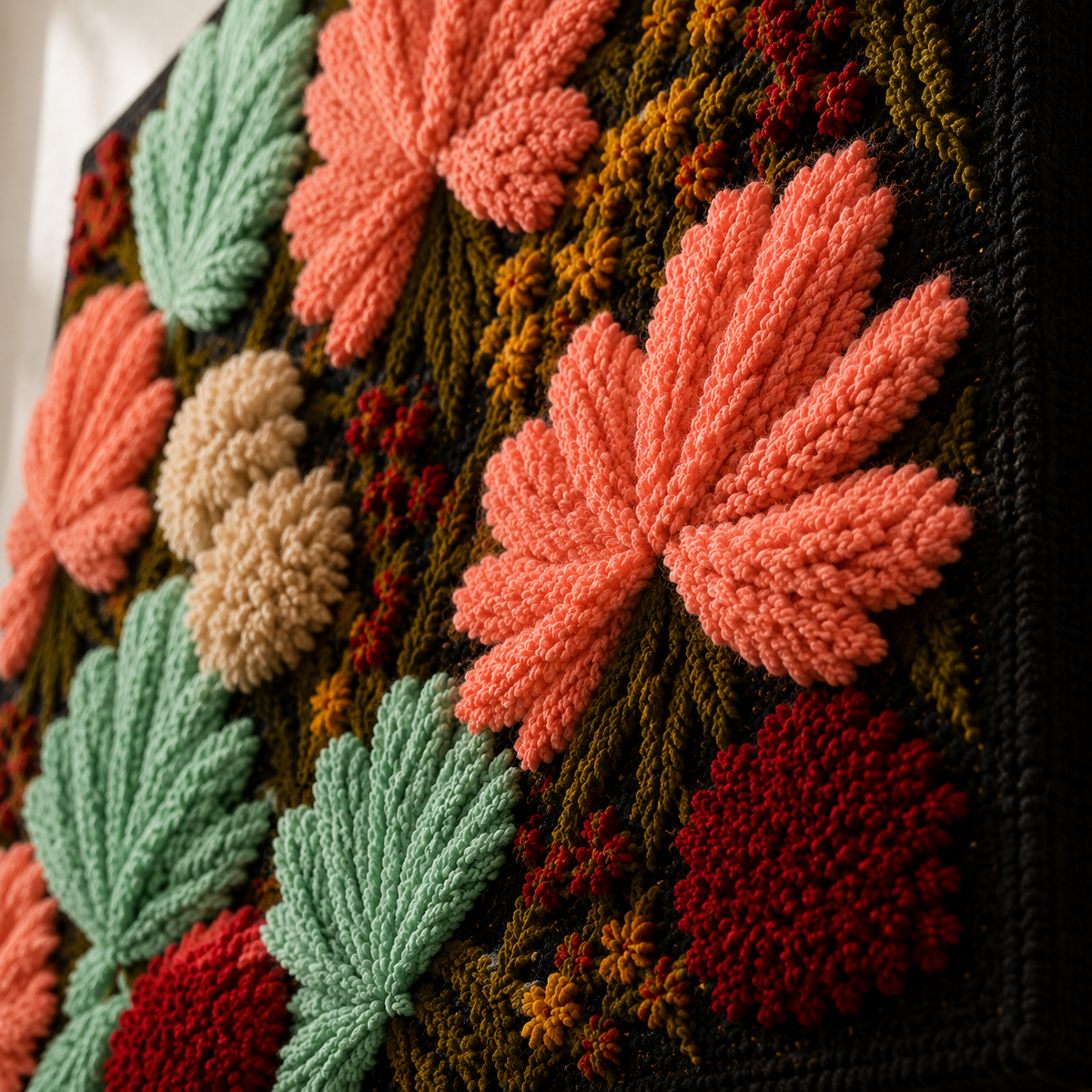 Hewn Earth Boho Bloom wall art featuring a vibrant floral design on a black background, perfect for bohemian interior decor.