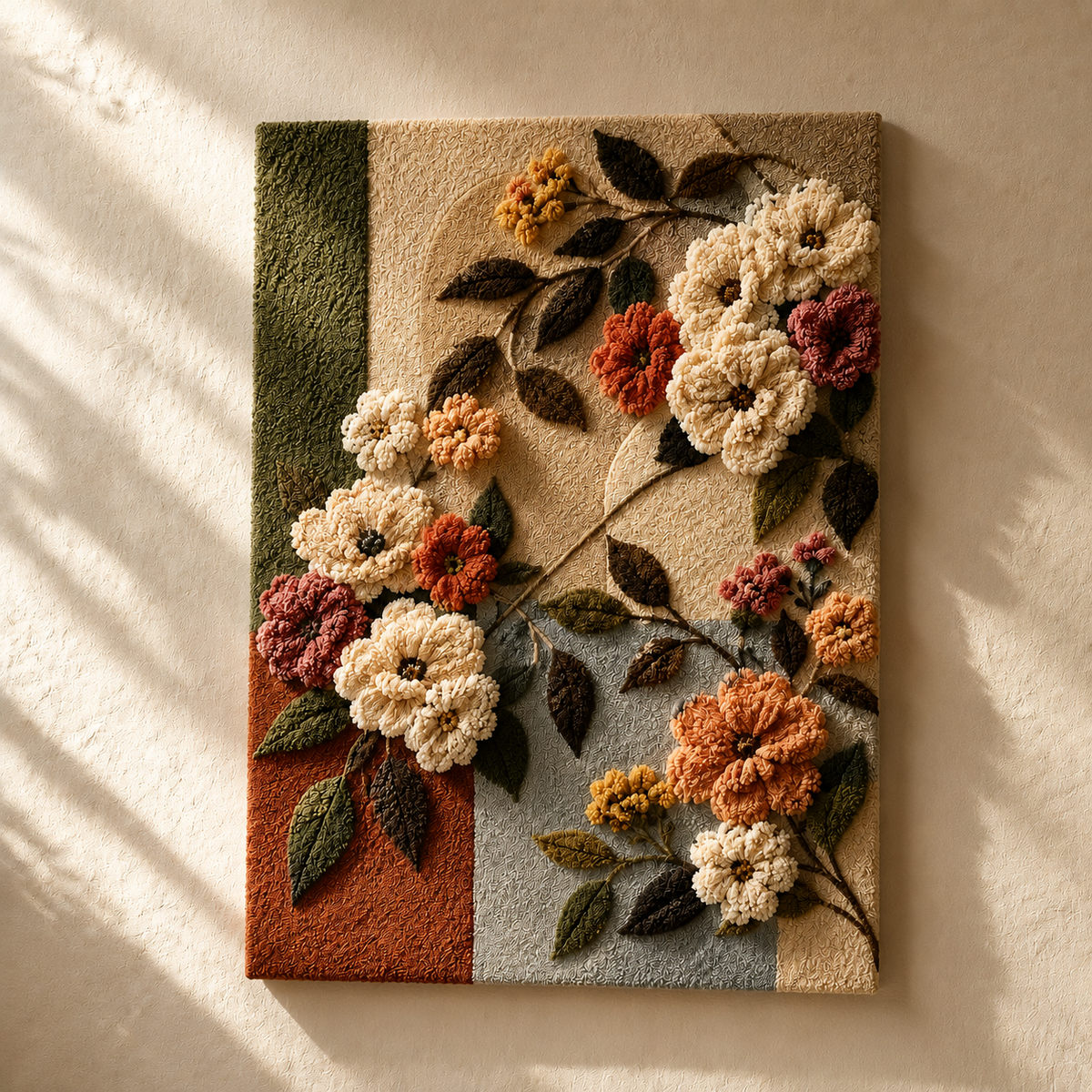 Hewn Earth Boho floral bouquet wall art featuring vibrant, colorful flowers on a neutral background, ideal for bohemian home decor.