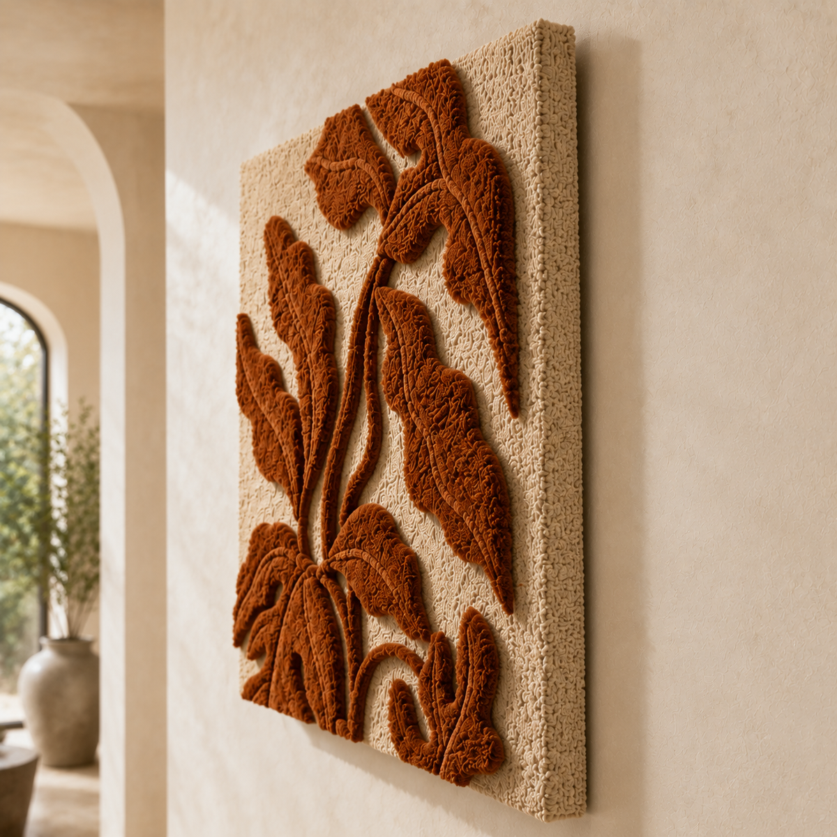 Rust-colored leaves silhouette wall art by Hewn Earth, featuring a natural design on a flat surface.