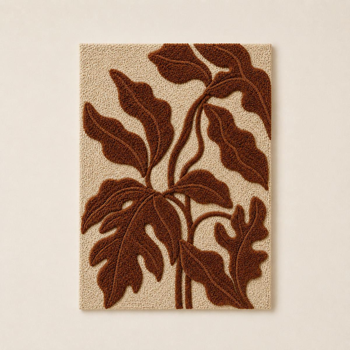 Rust-colored leaves silhouette wall art by Hewn Earth, featuring a natural leaf design on a textured background.