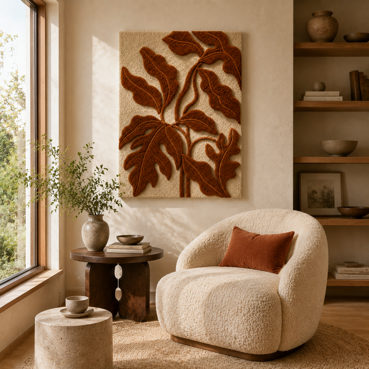 Rust Leaves Silhouette wall art by Hewn Earth featuring a detailed rust-colored leaf silhouette design.