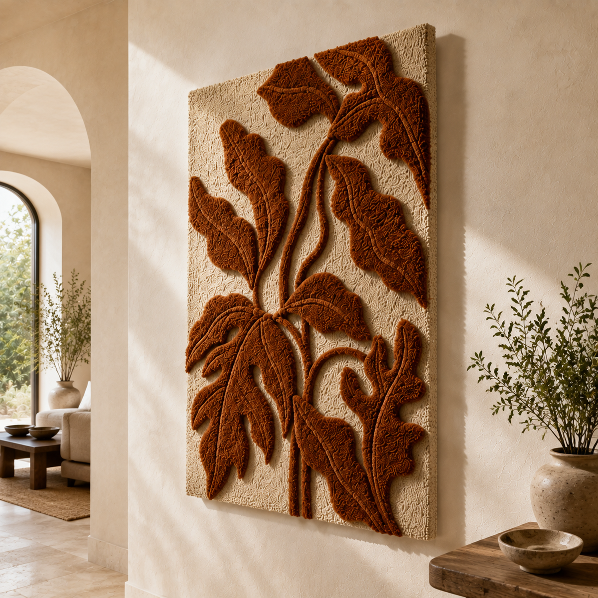 Rust-colored leaves silhouette wall art by Hewn Earth, featuring a natural leaf design on a neutral background for nature-inspired decor.
