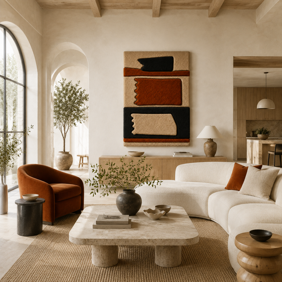 Modernist abstract wall art by Hewn Earth, featuring stacked geometric shapes in neutral tones for contemporary interior decor.