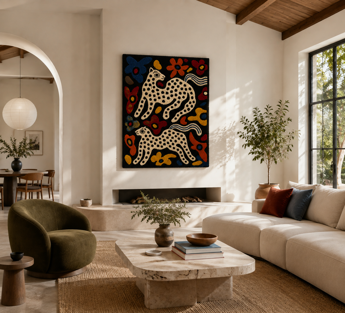 Wildflower Leopards wall art by Hewn Earth featuring vibrant wildflowers and leopards in a natural, artistic design.